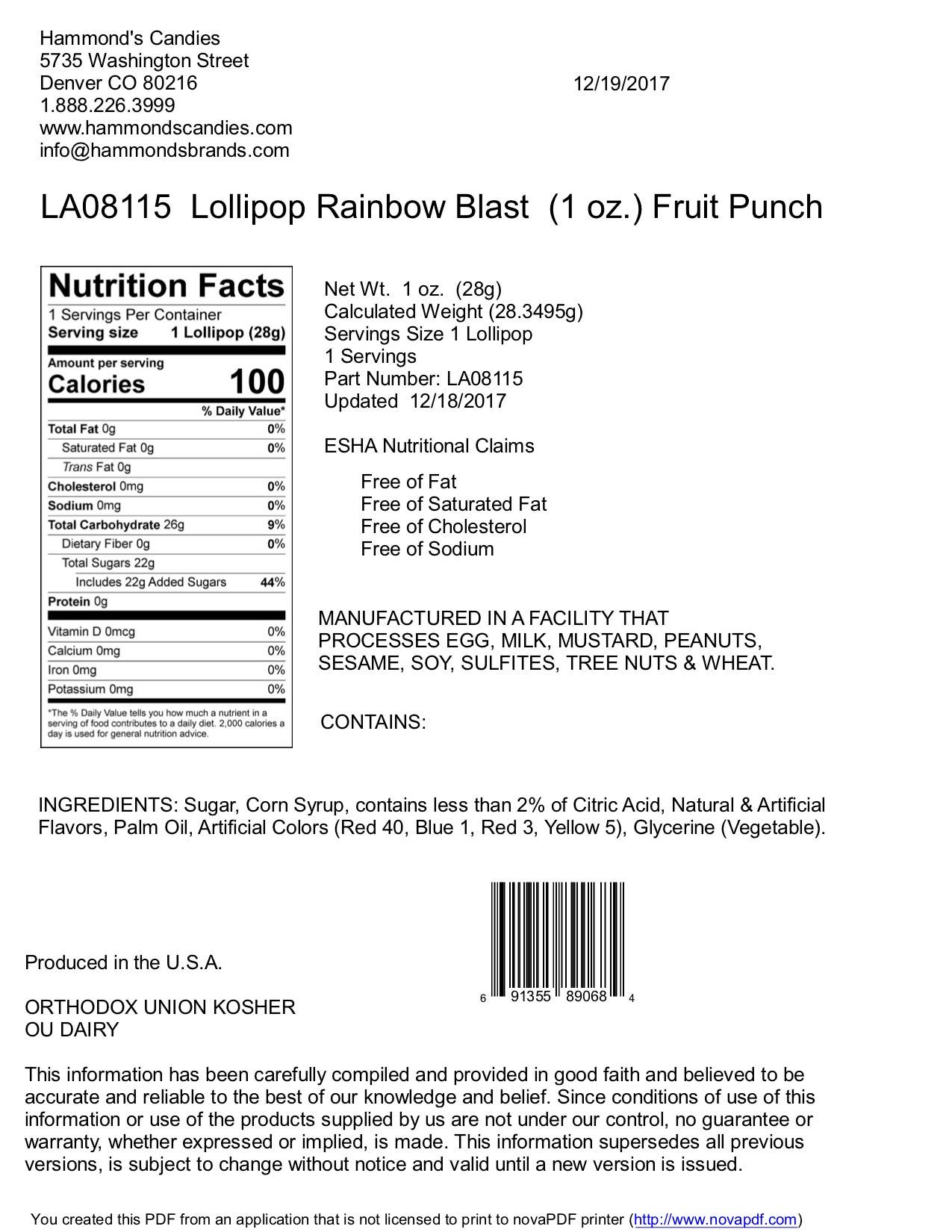 Handmade Lollipop - Rainbow Blast Fruit Punch - 1 oz, photo 2 of 5