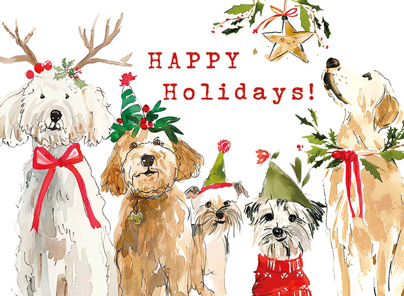 DOGS HOLIDAY GREETING CARD 4.5 x 6.25"