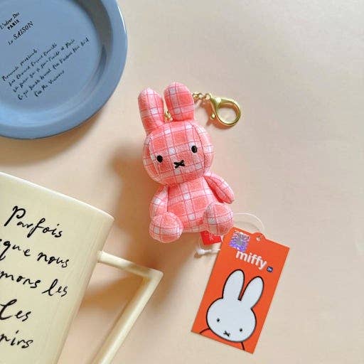 Limited Edition Check Miffy Keychain Plush: Pink Plaid, photo 1 of 8