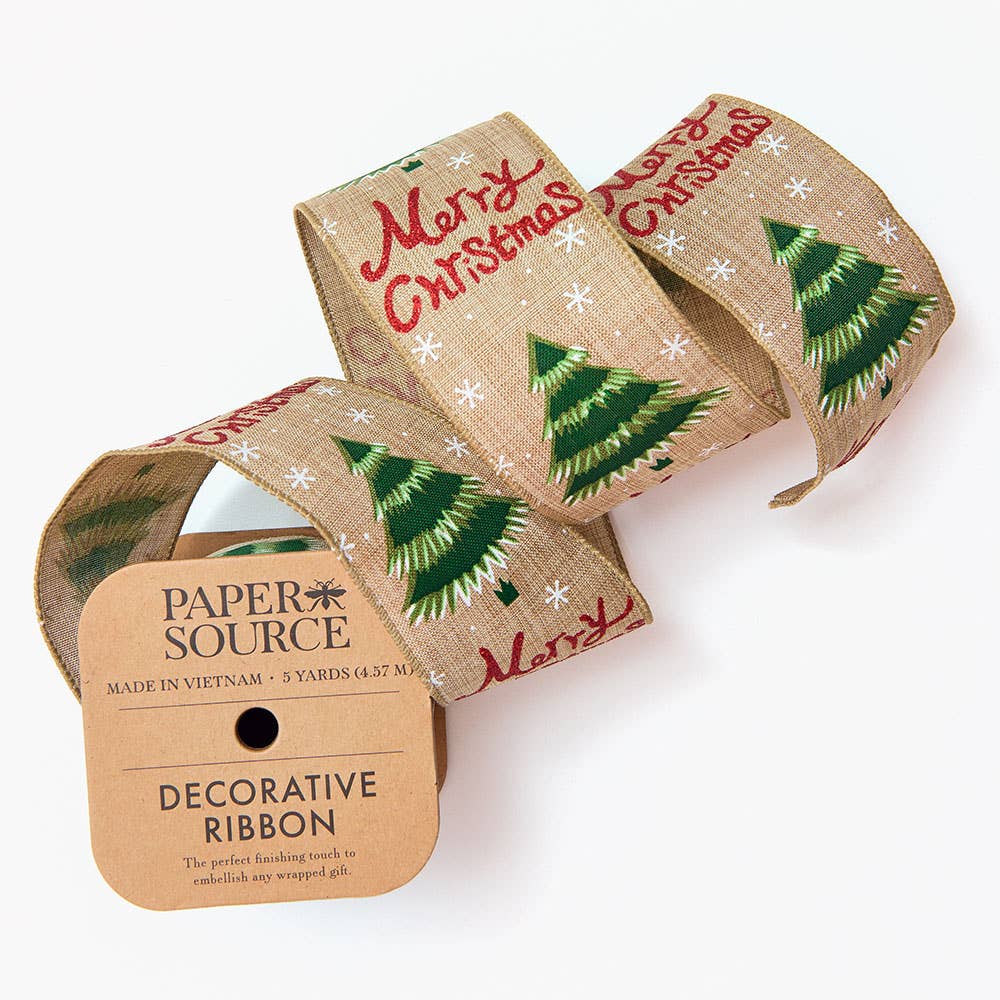 Christmas Tree Burlap Wired Ribbon, photo 1 of 3