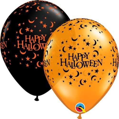 11in Happy Halloween Moons & Stars Latex Balloon