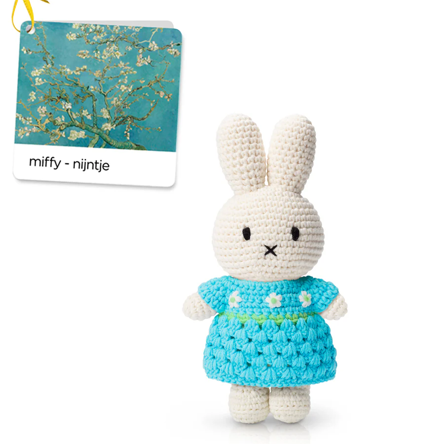 Just Dutch Miffy Handmade Crocheted Soft Toy - Van Gogh Inspired Almond Blossom Dress