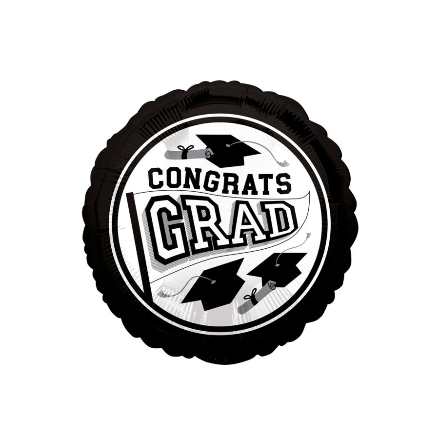 17in Black & White Congrats Grad Mylar Balloon