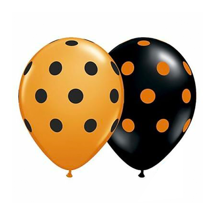 11in Black & Orange Polka Dot Halloween Balloons
