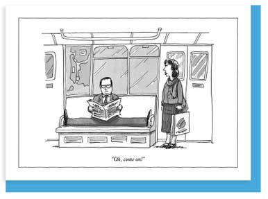 MANSPREADING - 5 x 7 NEW YORKER CARTOON CARD, photo 1 of 3