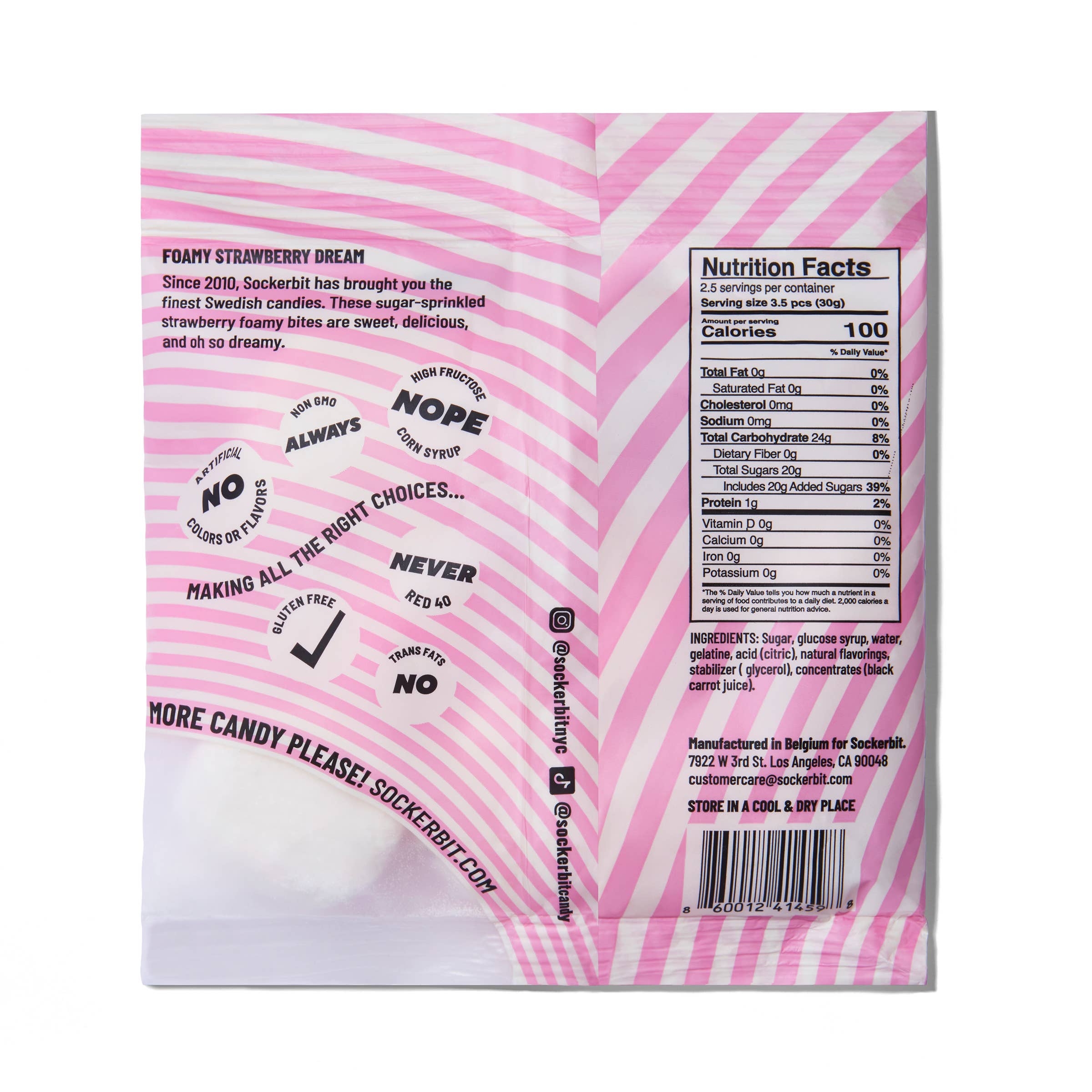 Sockerbit Foamy Strawberry Dream Swedish Candy Bag 2.8oz, photo 2 of 2