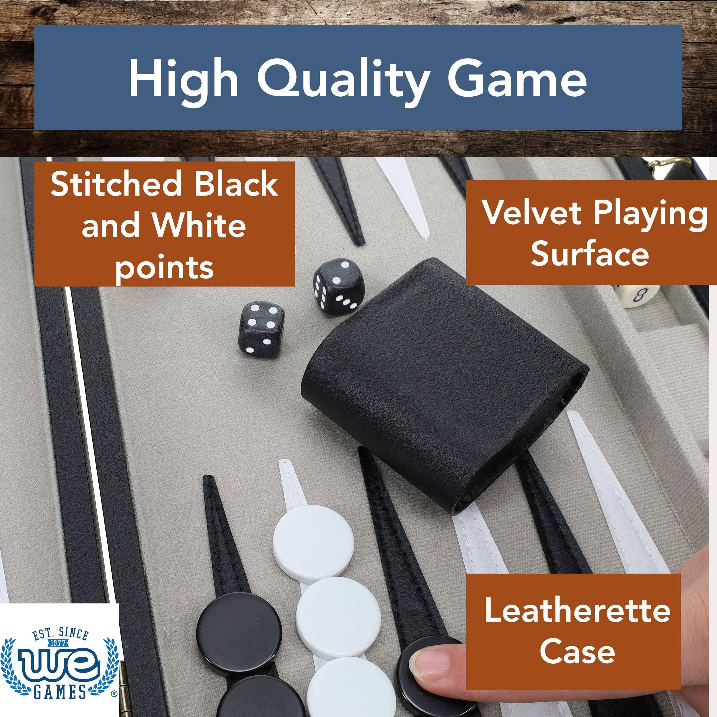 WE Games Black Leatherette Backgammon Set, 14.75 inches, photo 3 of 8
