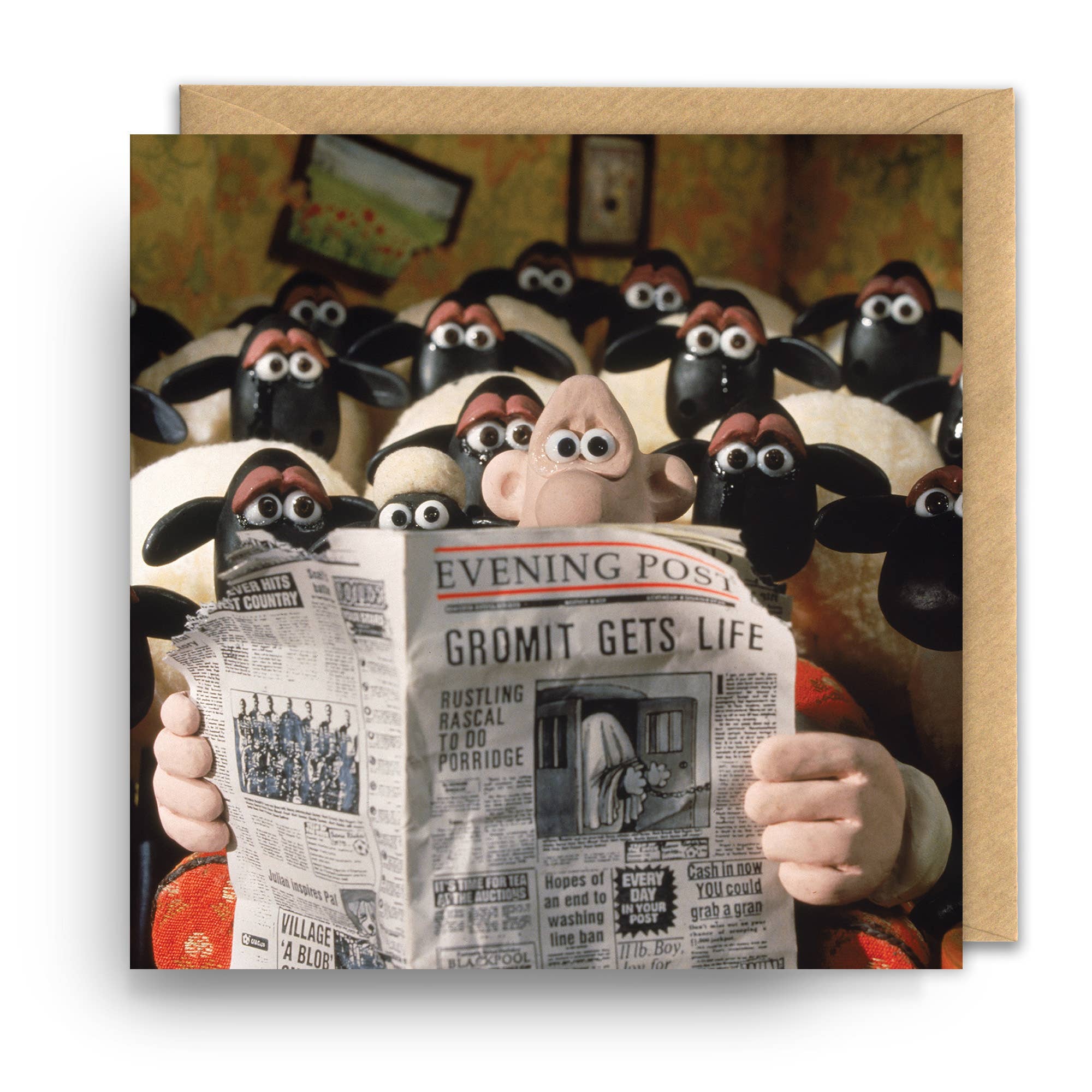 Square Greeting Card | Wallace and Gromit | Reading Paper, photo 1 of 2