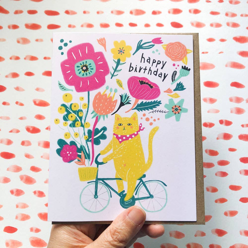 Cat on Bicycle Birthday Greeting Card, photo 4 of 4