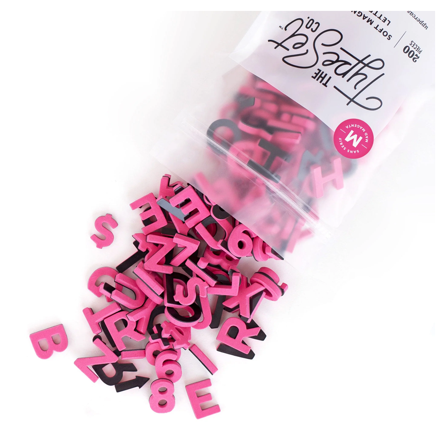 The Type Set Soft Magnetic Letters 1" 200-Piece Sans Serif - Hot Pink