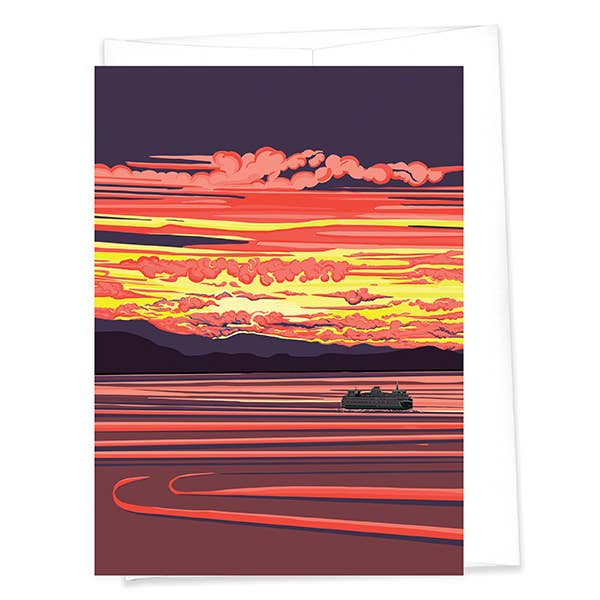 Shimmering Sea - WA Ferry at Sunset Greeting Card (2 Sizes): A7, photo 1 of 3