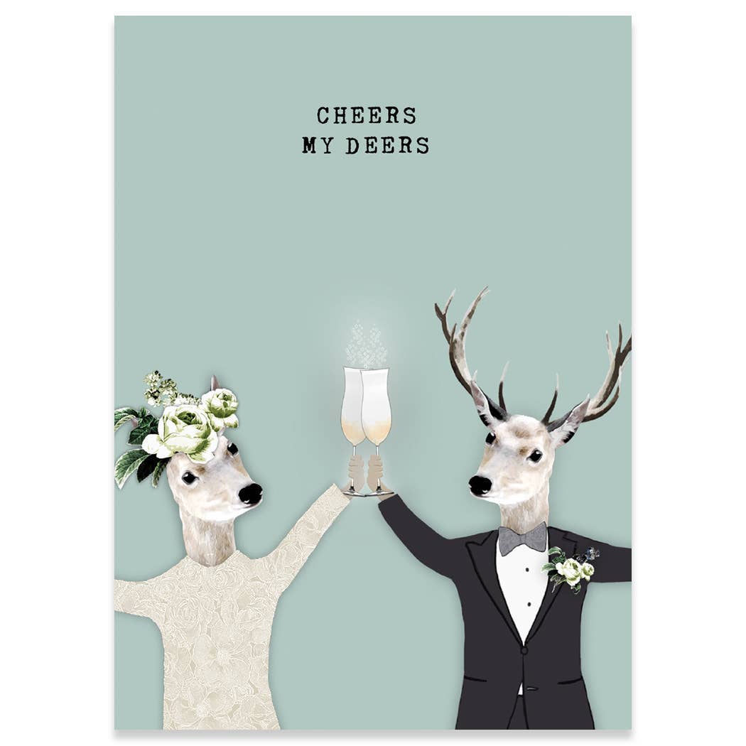 CHEERS MY DEERS WEDDING GREETING CARD 4.5 x 6.25"