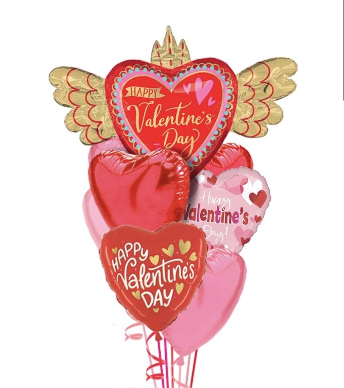 Flying Heart - Love Free Valentine's Balloon Bouquet (9 Balloons)