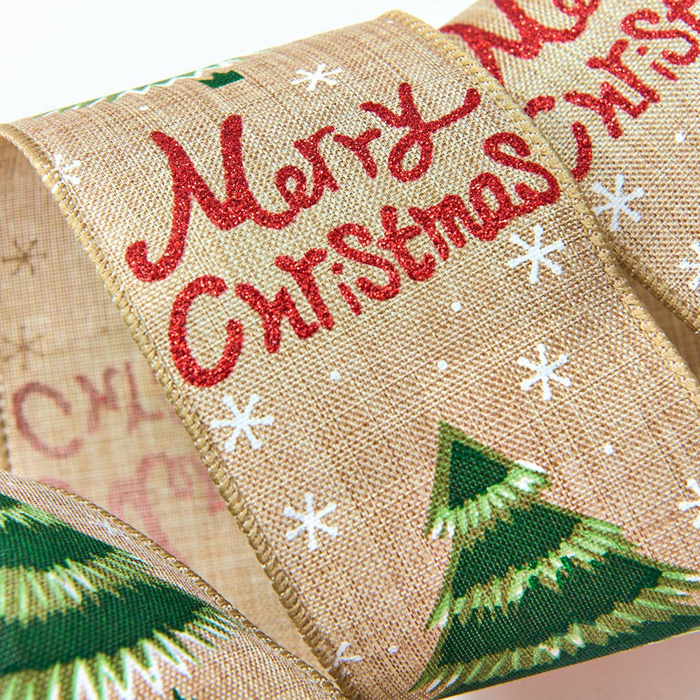 Christmas Tree Burlap Wired Ribbon, photo 3 of 3