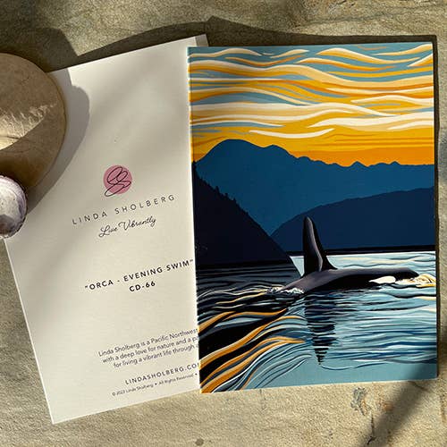 Orca Evening Swim - Puget Sound Greeting Card (2 Sizes): A7, photo 3 of 3