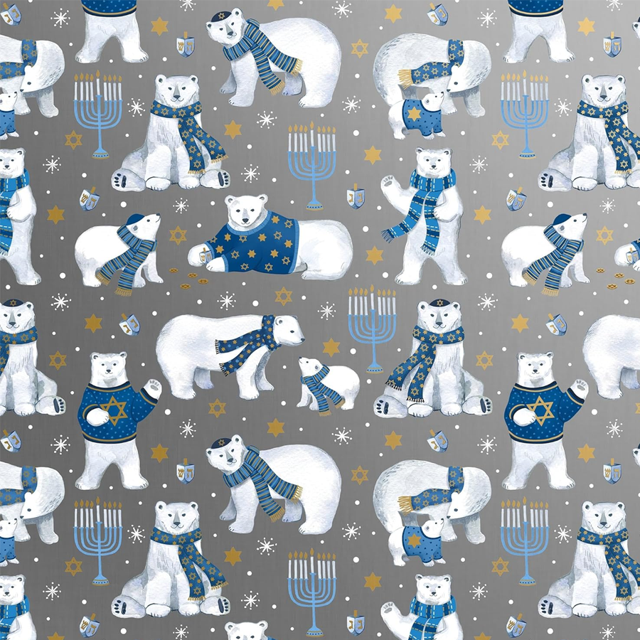 Jillson & Roberts Jumbo Gift Wrap - Hanukkah Bears