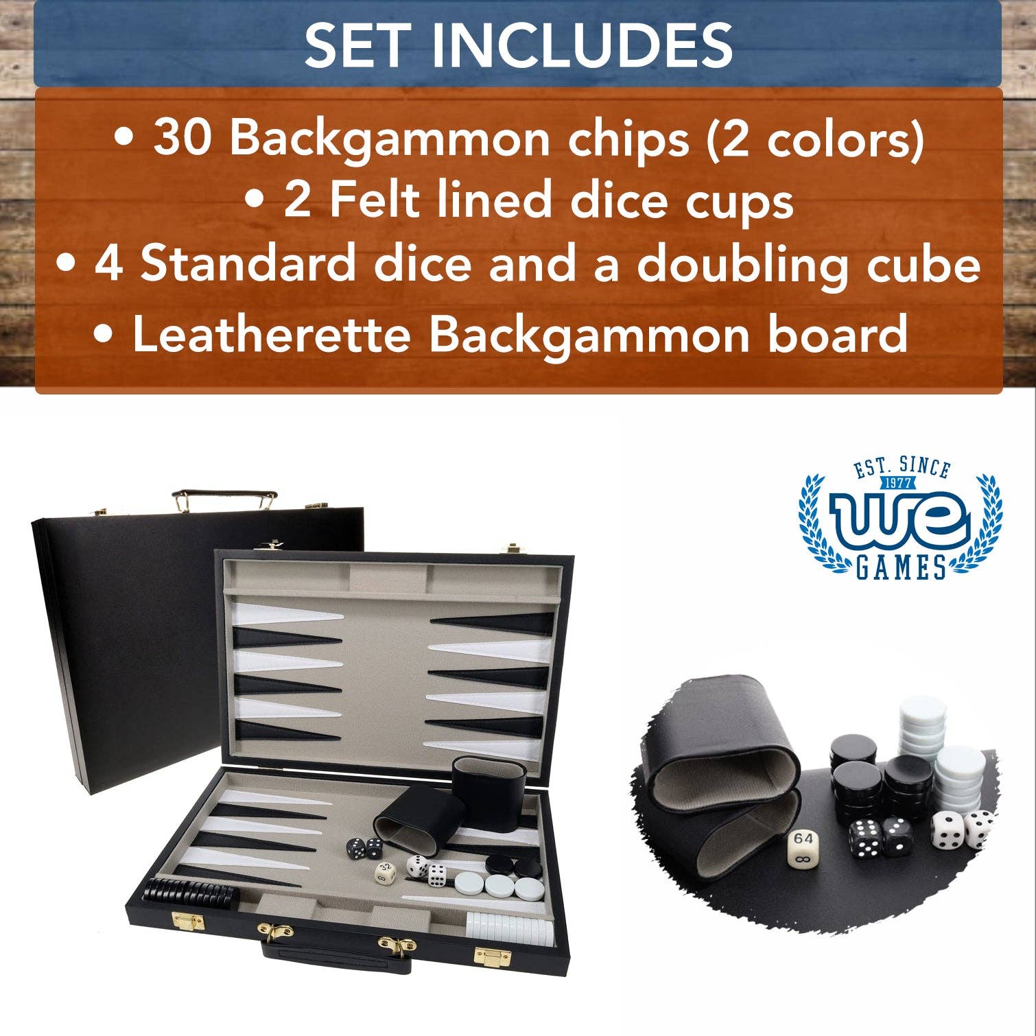 WE Games Black Leatherette Backgammon Set, 14.75 inches, photo 5 of 8