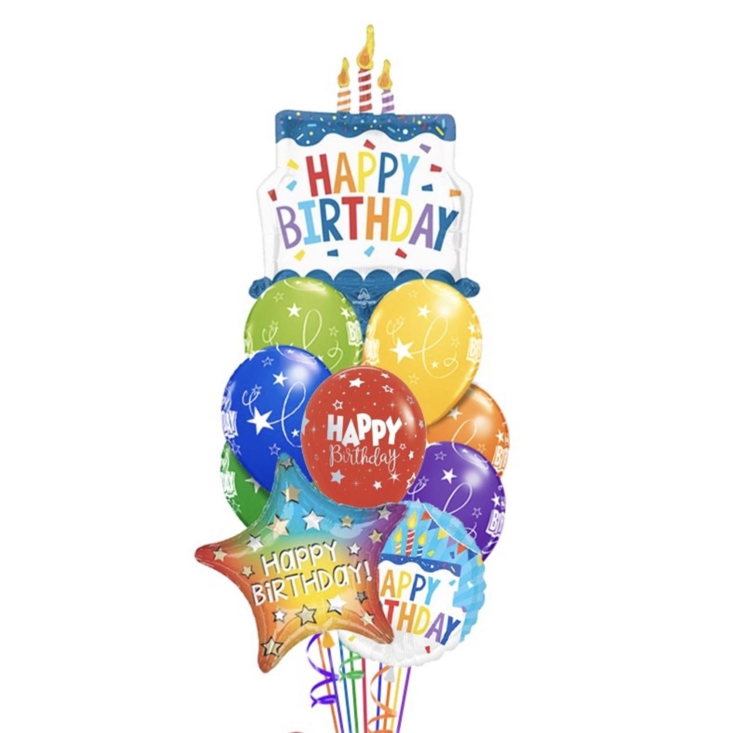 Blue Cake & Candles Mix Balloon Bouquet (12 Balloons)