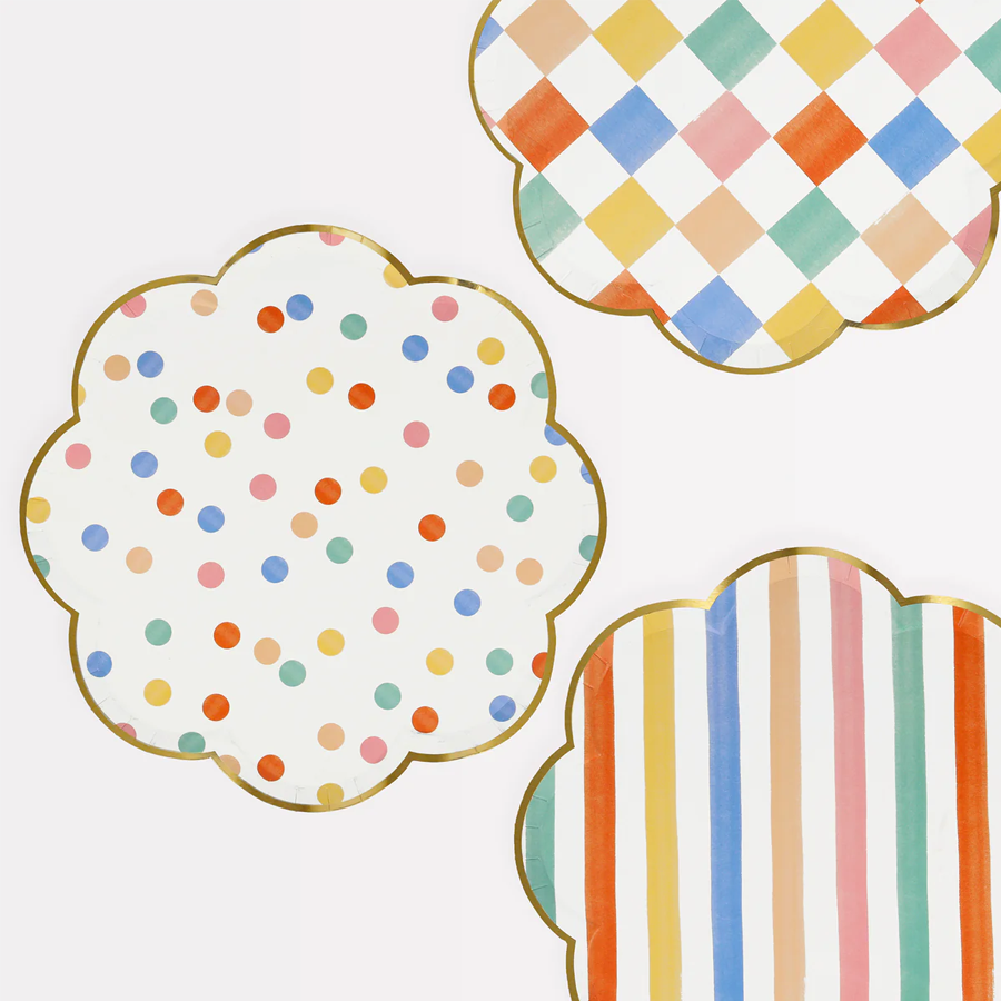 Meri Meri Colorful Pattern Dinner Plates - 8 Count