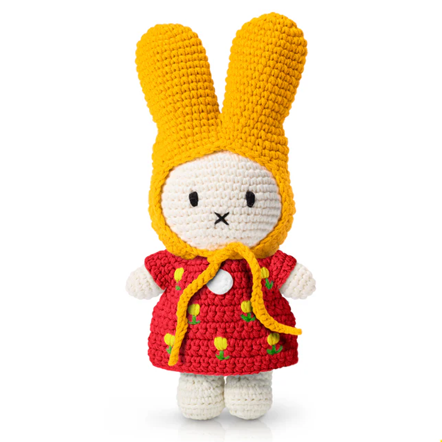 Just Dutch Miffy Tulip Dress Handmade Crocheted Soft Toy - Red Dress and Yellow Hat