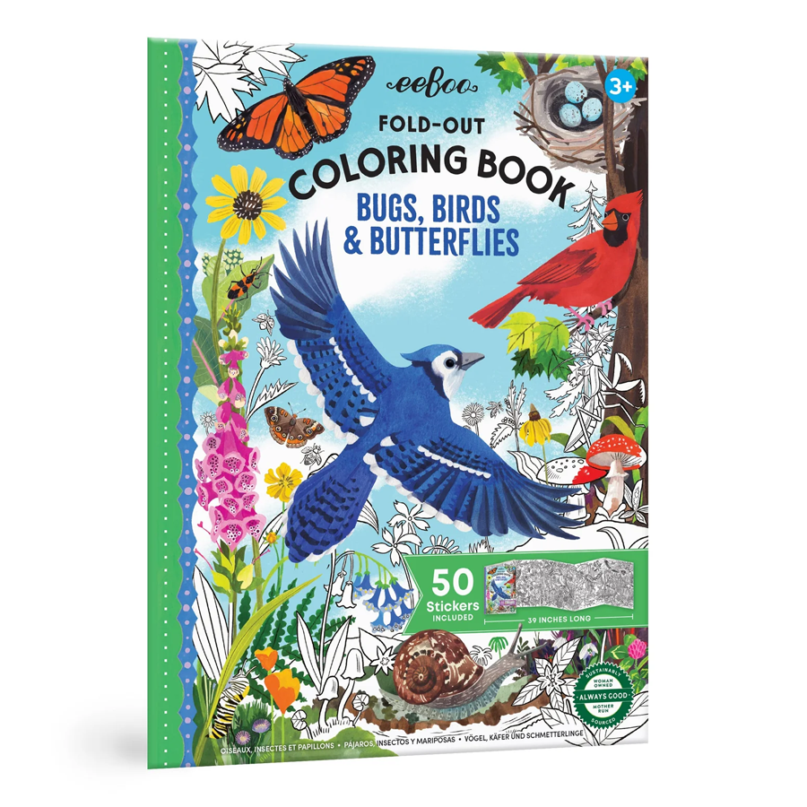 Bugs, Birds & Butterflies (fold-out coloring book with stickers)
