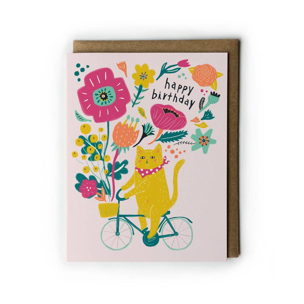 Cat on Bicycle Birthday Greeting Card, photo 1 of 4