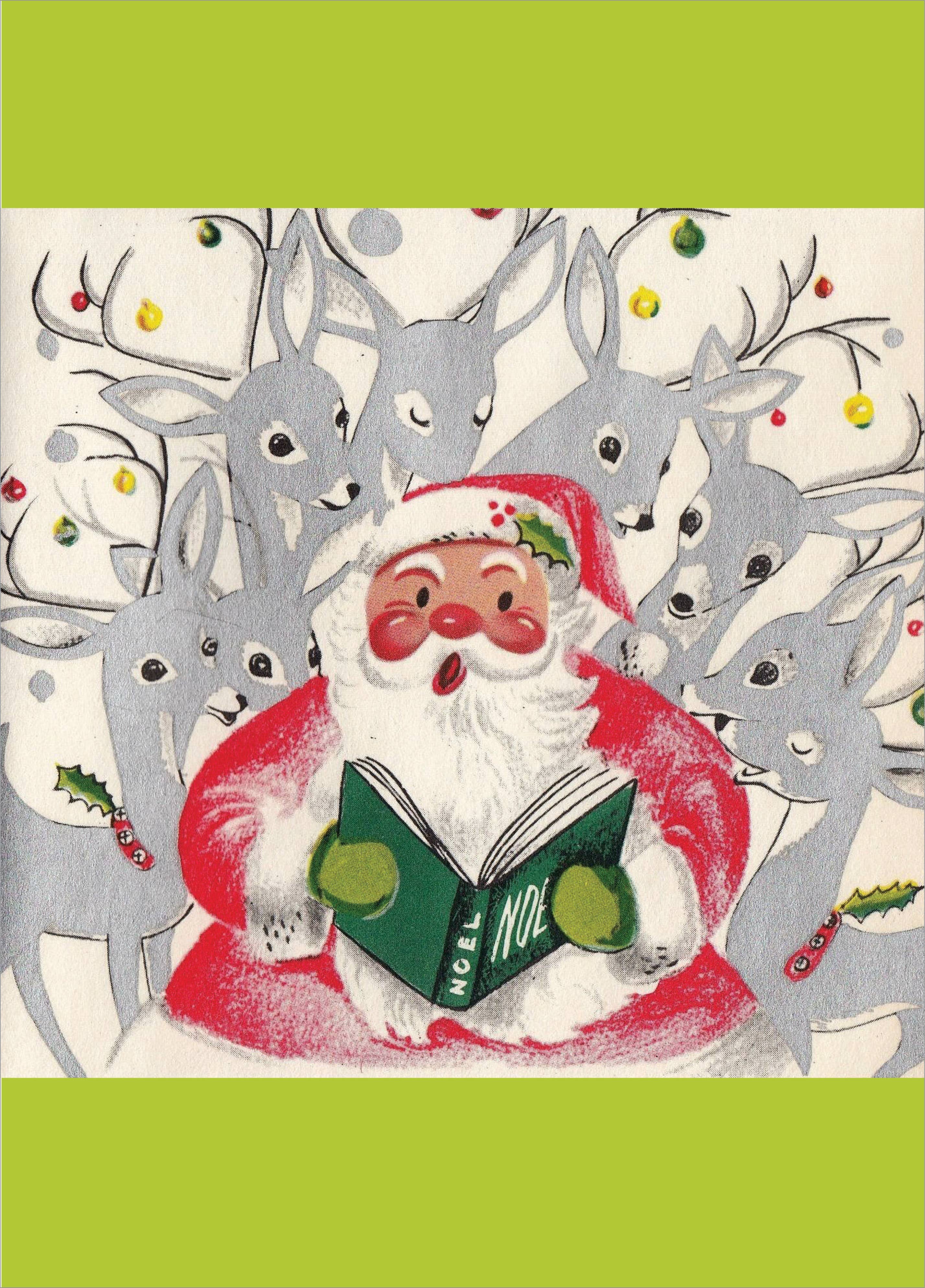 Santa Sings Noel with Reindeer Chorus C 1950 Christmas Cards