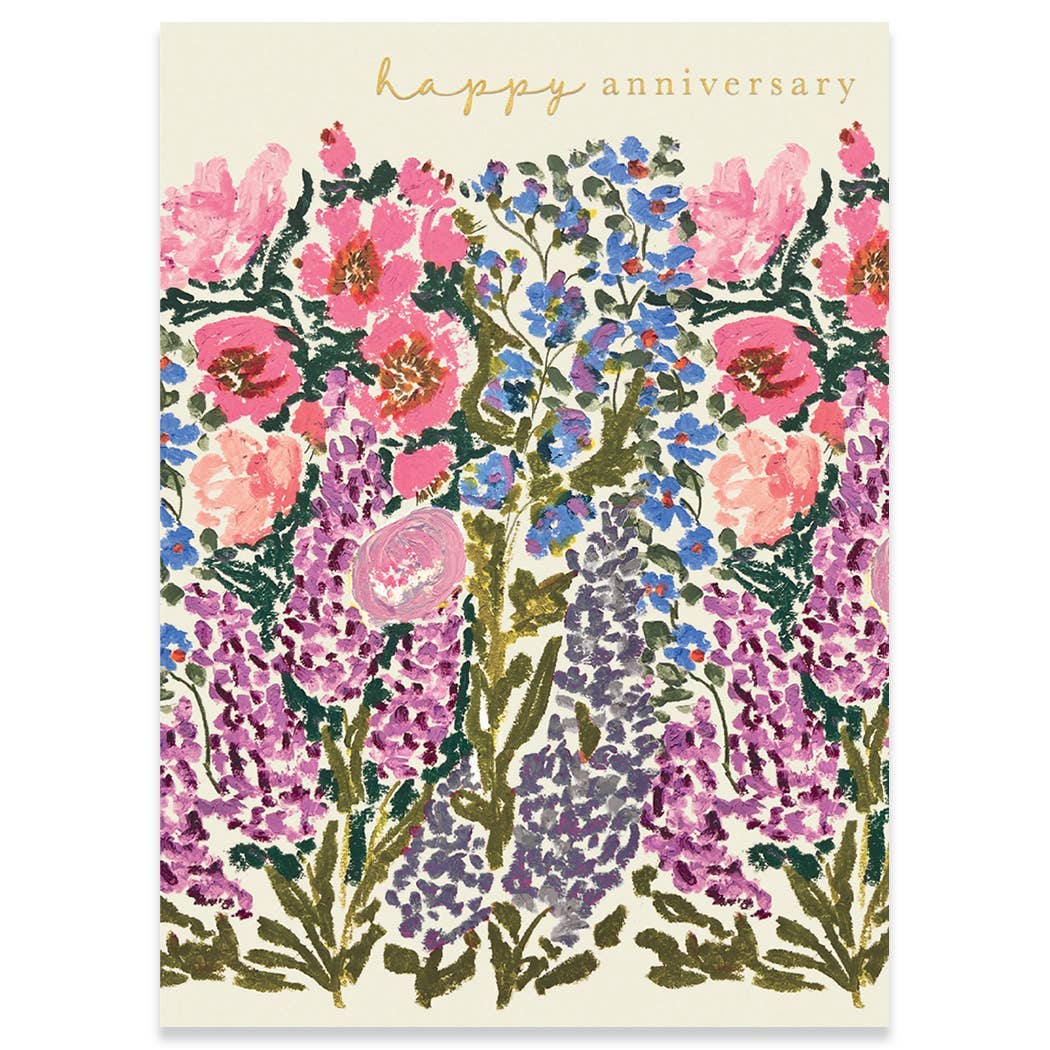 PURPLE GARDEN ANNIVERSARY GREETING CARD 4.5 x 6.25"