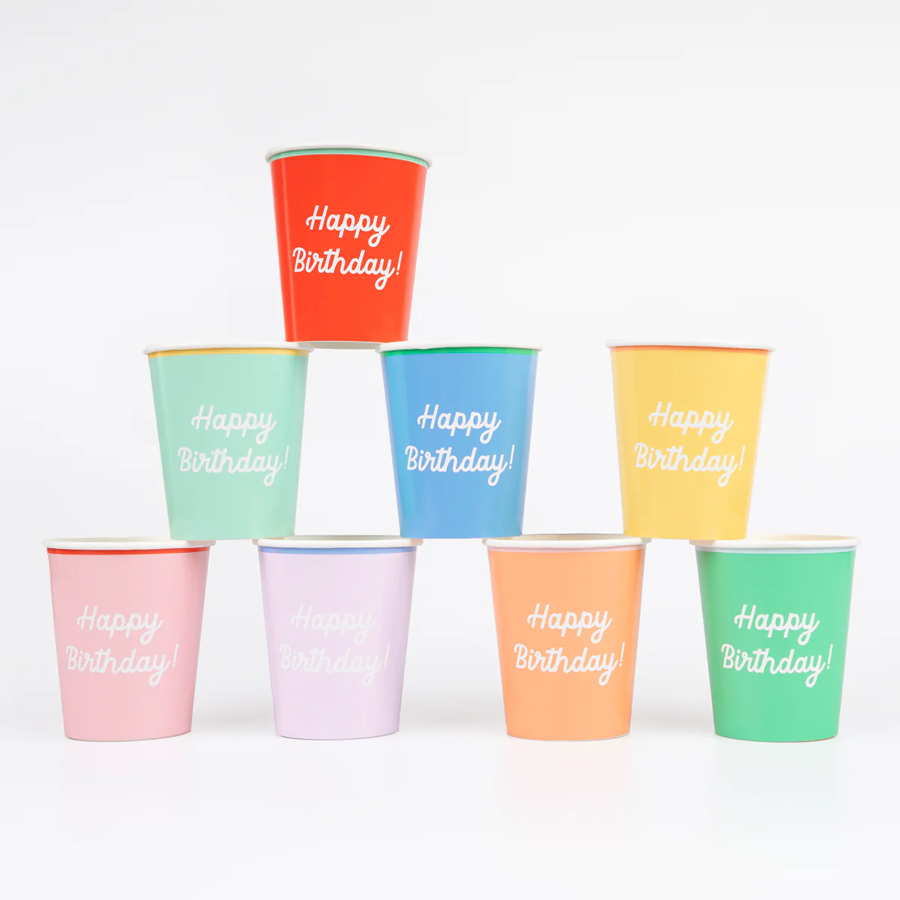 Meri Meri Mixed Happy Birthday Cups - 8 Count