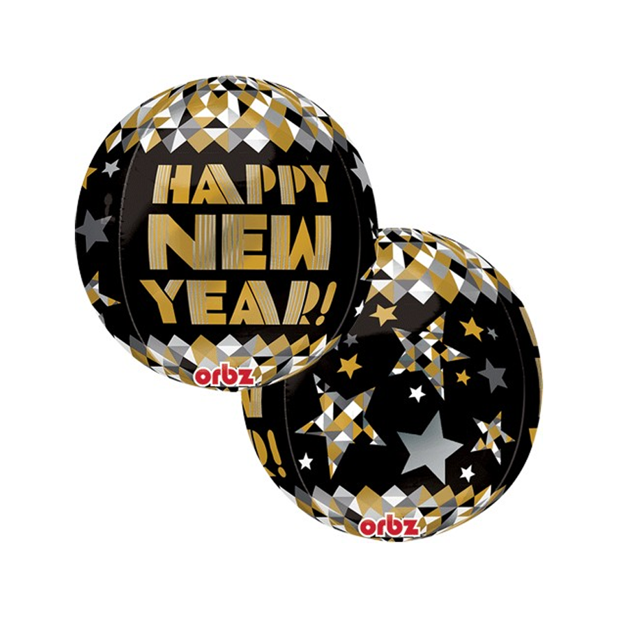 16in New Years Gold Patterned Orbz Balloon