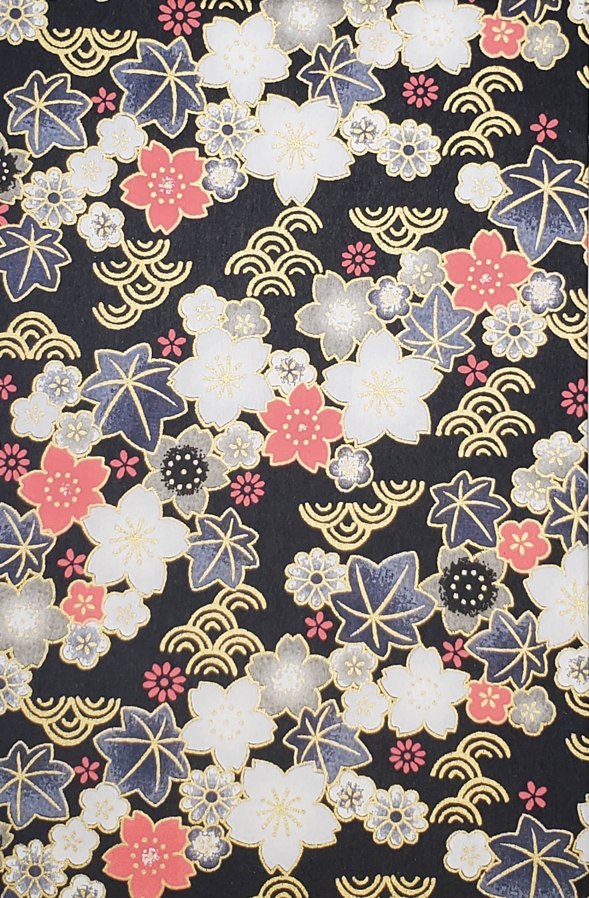 Yuzenshi: White/Silver/Gold/Pink Flowers On Black