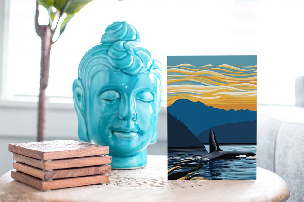 Orca Evening Swim - Puget Sound Greeting Card (2 Sizes): A7, photo 2 of 3