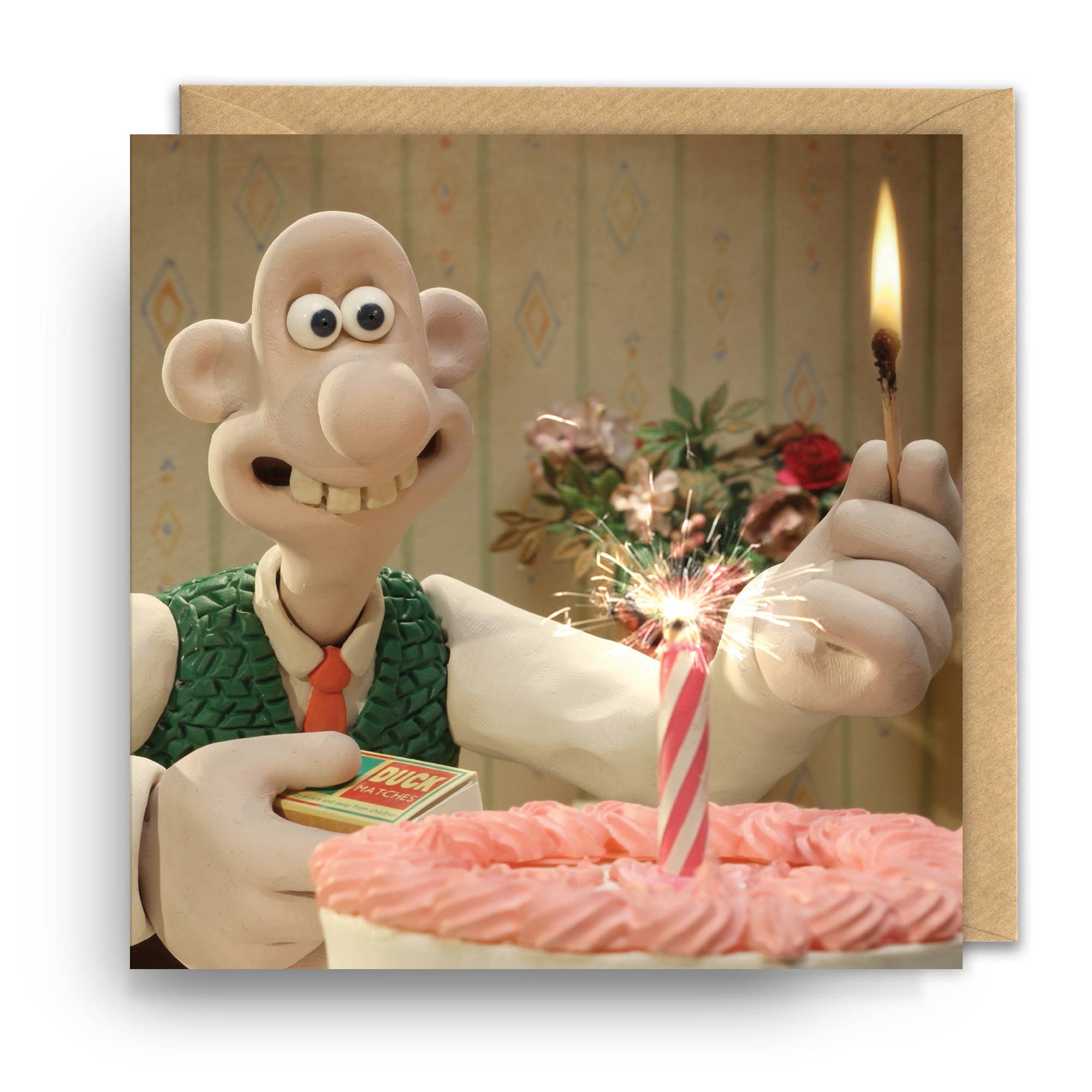 Square Birthday Card | Wallace and Gromit |Wallace with Cake, photo 1 of 2