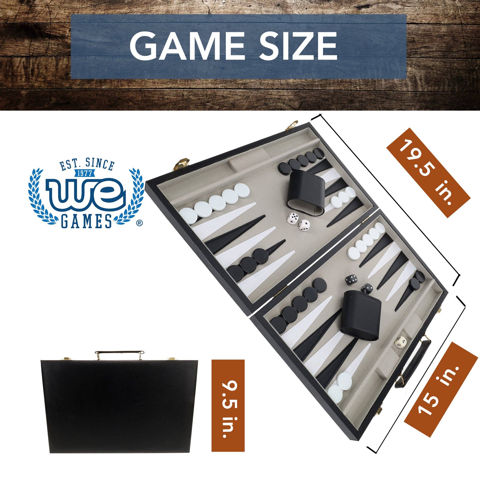 WE Games Black Leatherette Backgammon Set, 14.75 inches, photo 4 of 8