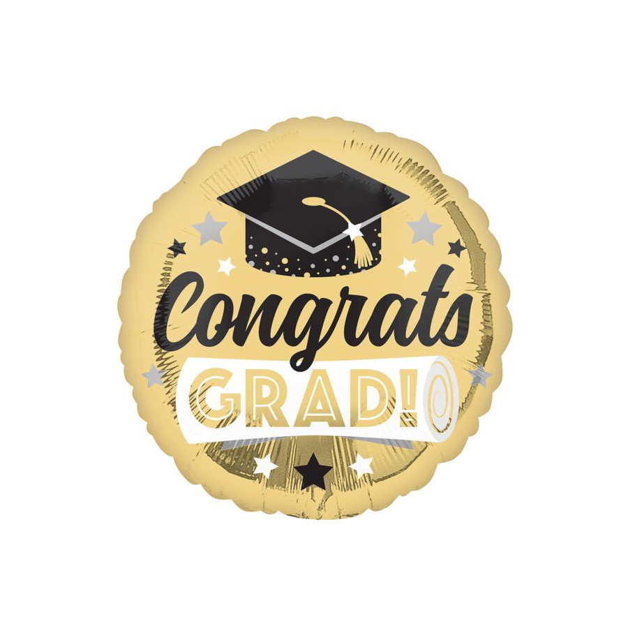 18in Congrats Grad Shiny Gold Balloon