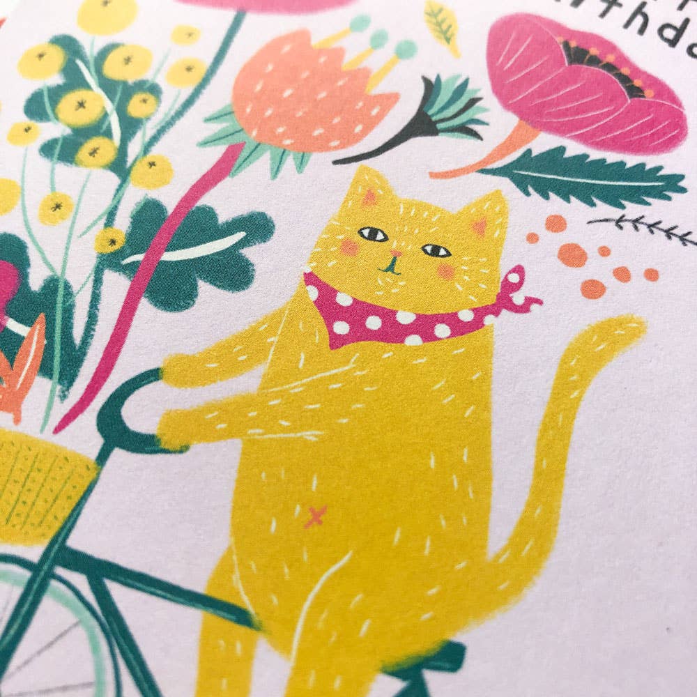 Cat on Bicycle Birthday Greeting Card, photo 2 of 4