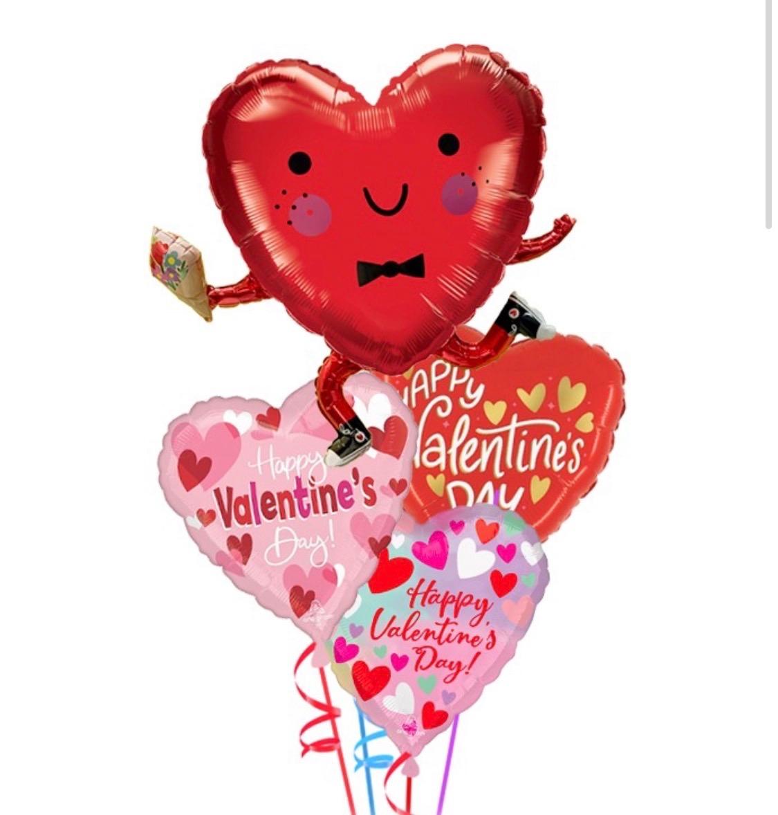 Heart Guy - Love Free Valentine's Balloon Bouquet (4 Balloons)