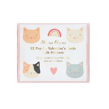 12 Pop Up Cat Valentines Cards with Stickers, photo 1 of 2