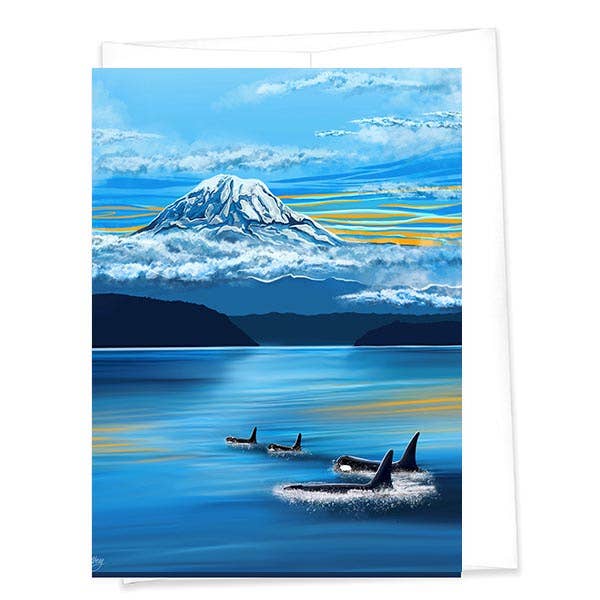 Mount Rainier & Orca's "On the Hunt" | Greeting card: A7, photo 2 of 3