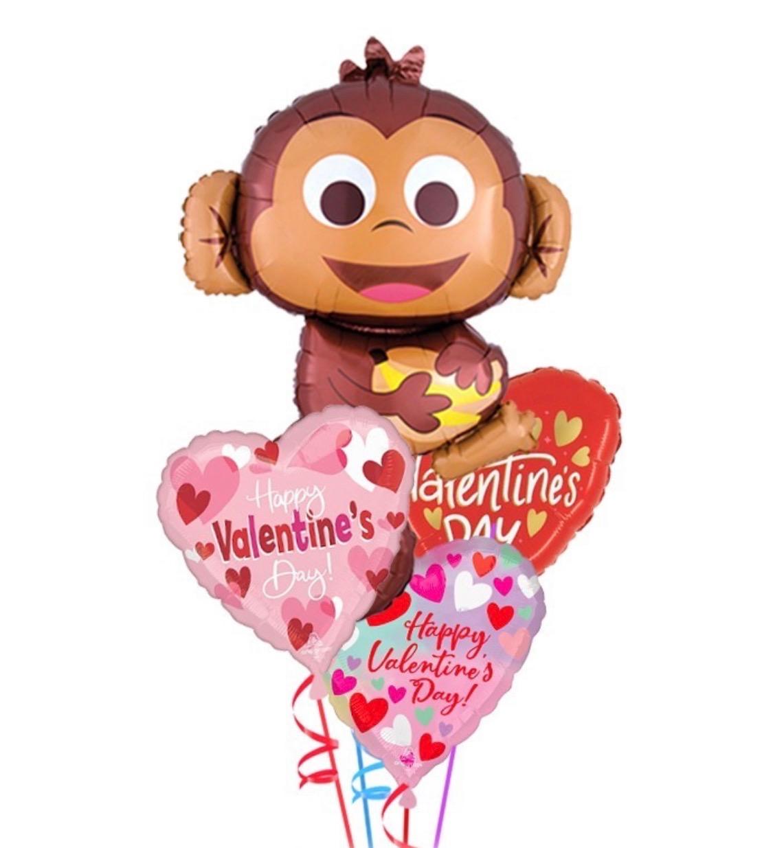 Love Monkey - Love Free Valentine's Balloon Bouquet (4 Balloons)