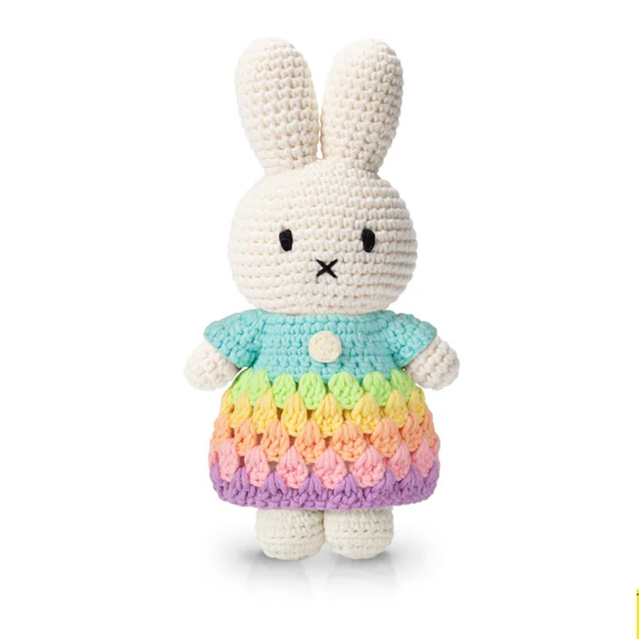 Just Dutch Miffy Rainbow Dress Handmade Crocheted Soft Toy - Pastel Blue