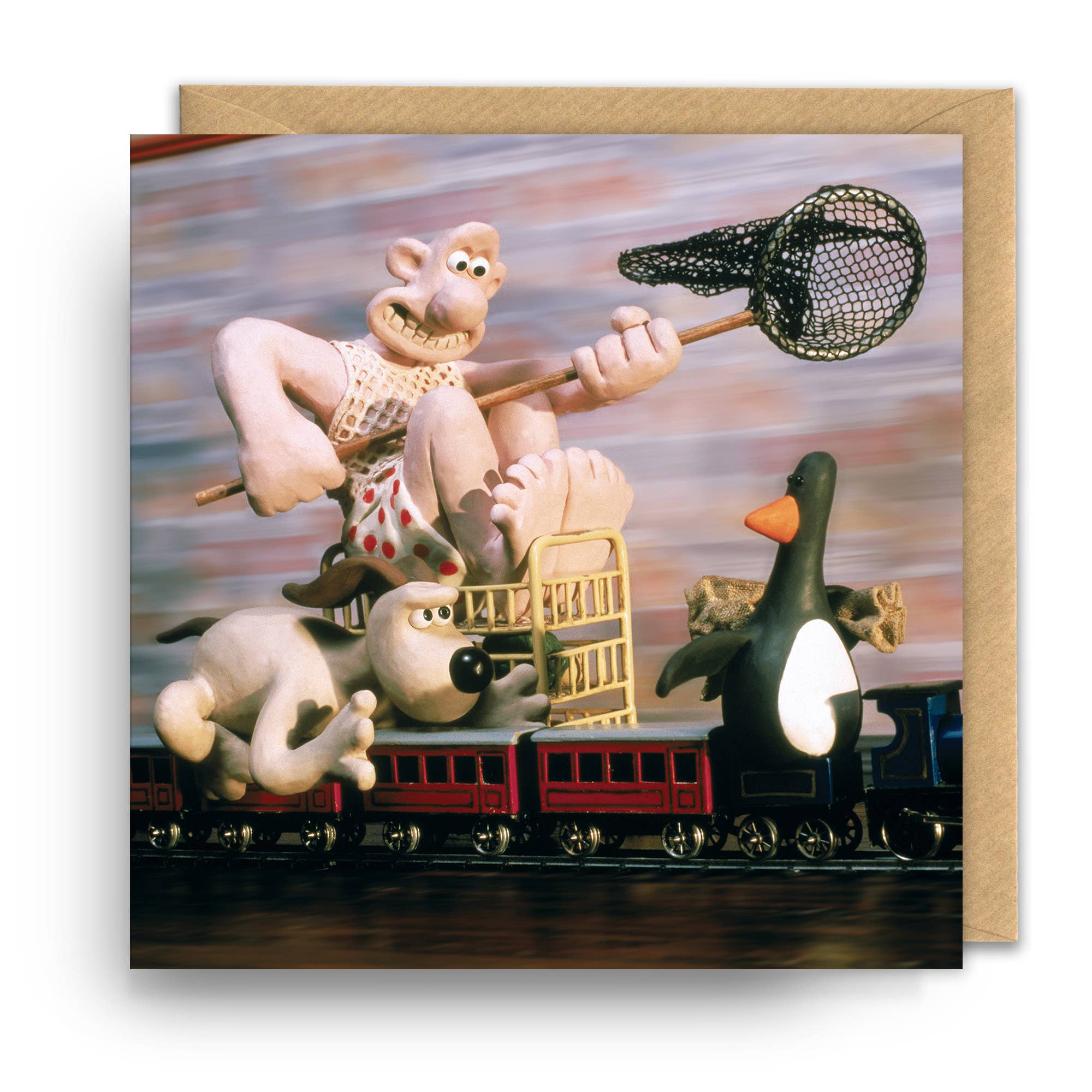 Square Greeting Card | Wallace and Gromit | Chasing Penguin, photo 1 of 2