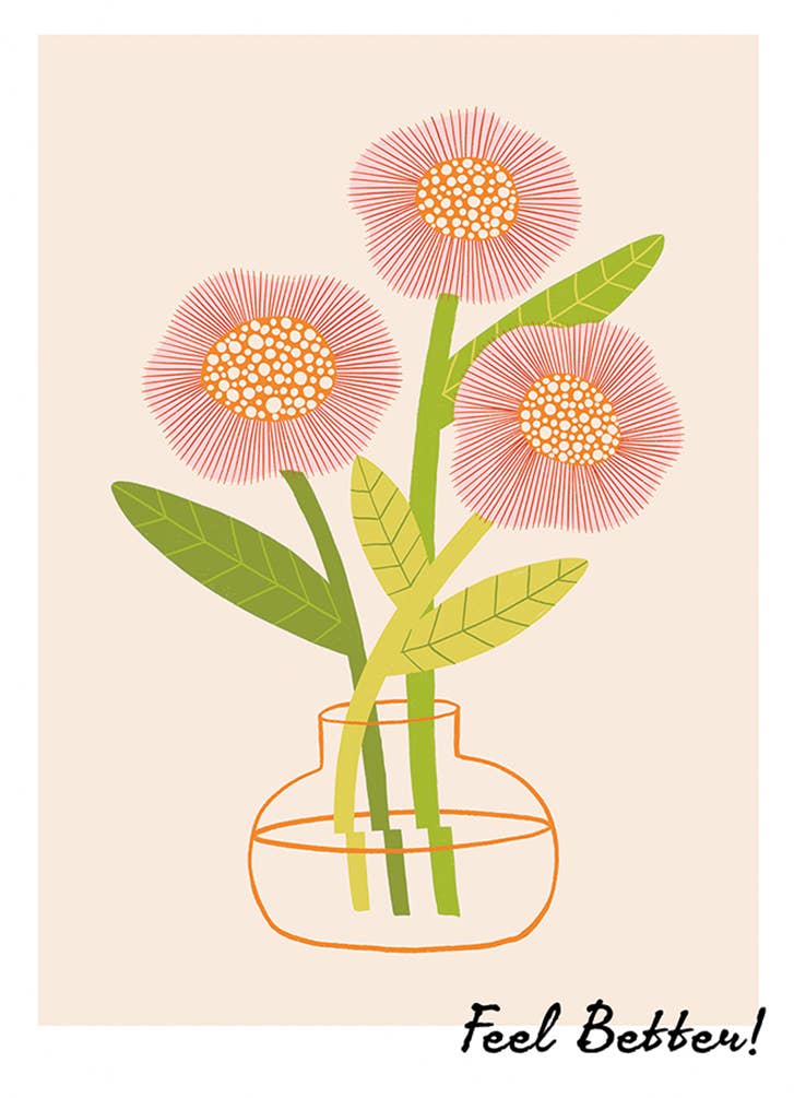 MODERN PINK GET WELL GREETING CARD 4.5 x 6.25