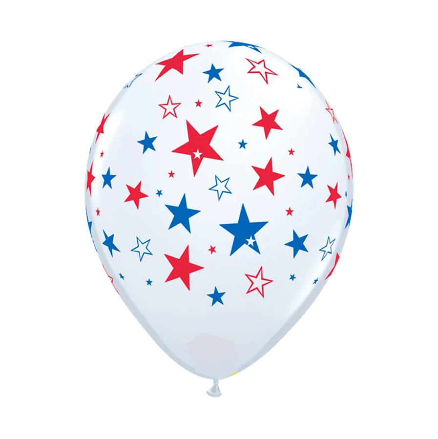 11in Red & Blue Stars Print Latex Balloon