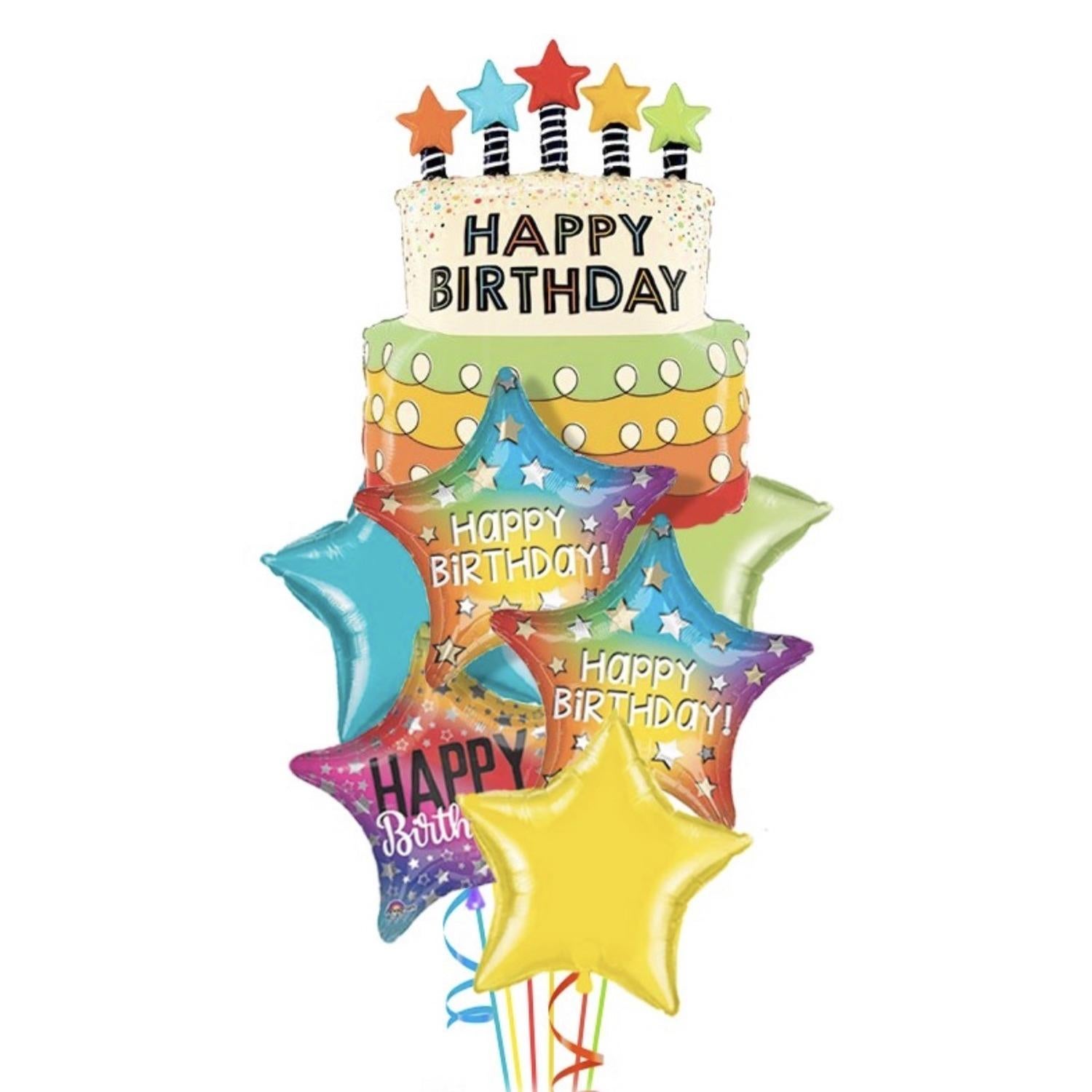 Star Candles Birthday Cake Balloon Bouquet (7 Balloons)