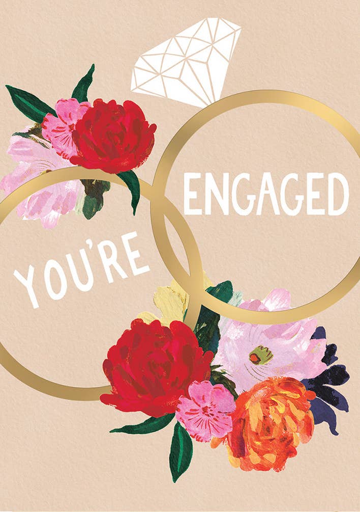 GOLDEN BLOOMS RING ENGAGEMENT GREETING CARD 4.625 x 6.5625"