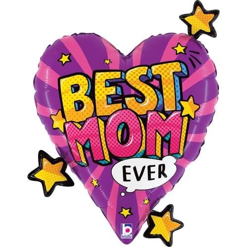 25" BEST MOM COMIC HEART MOTHER'S DAY BALLOON