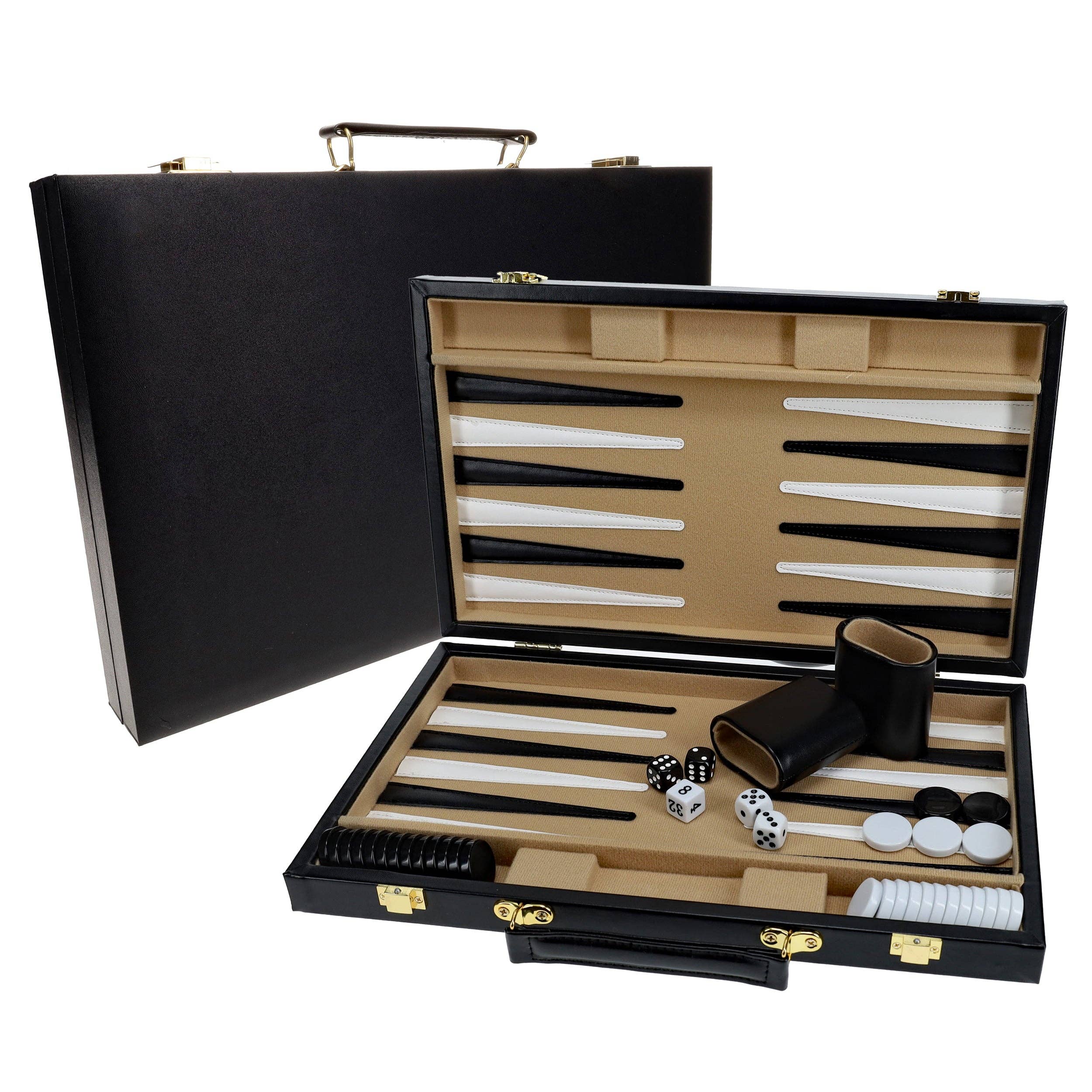 WE Games Black Leatherette Backgammon Set, 14.75 inches, photo 1 of 8