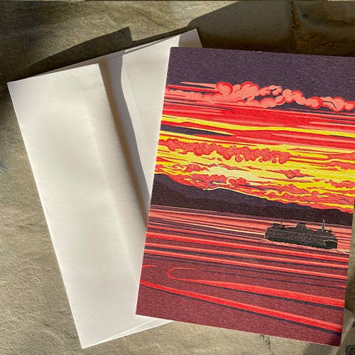 Shimmering Sea - WA Ferry at Sunset Greeting Card (2 Sizes): A7, photo 3 of 3