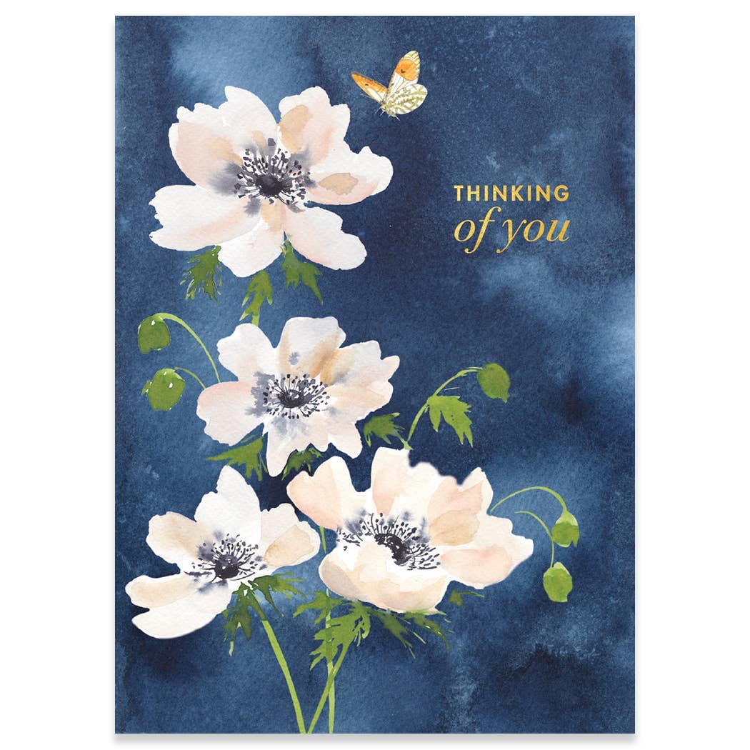 WHITE FLOWERS ON BLUE SYMPATHY GREETING CARD 4.5 x 6.25"